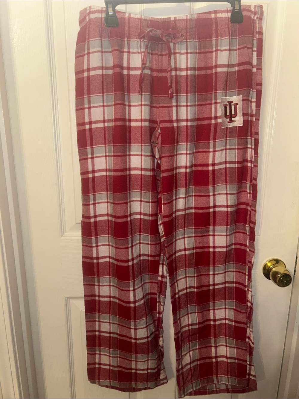 IU. Plaid Red Flannel Pajama Pants with Drawstring Large